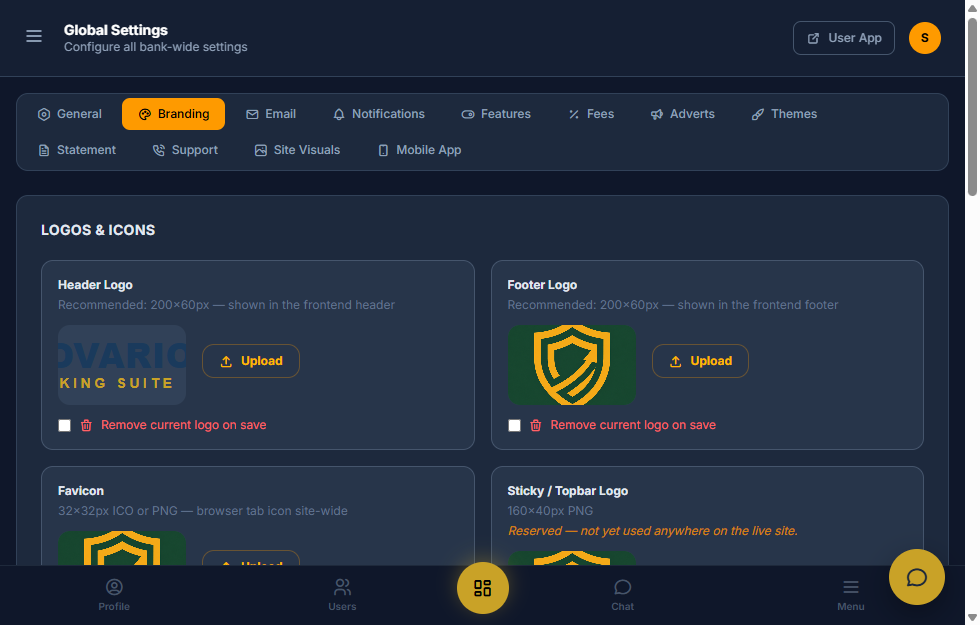 Novarion admin branding settings