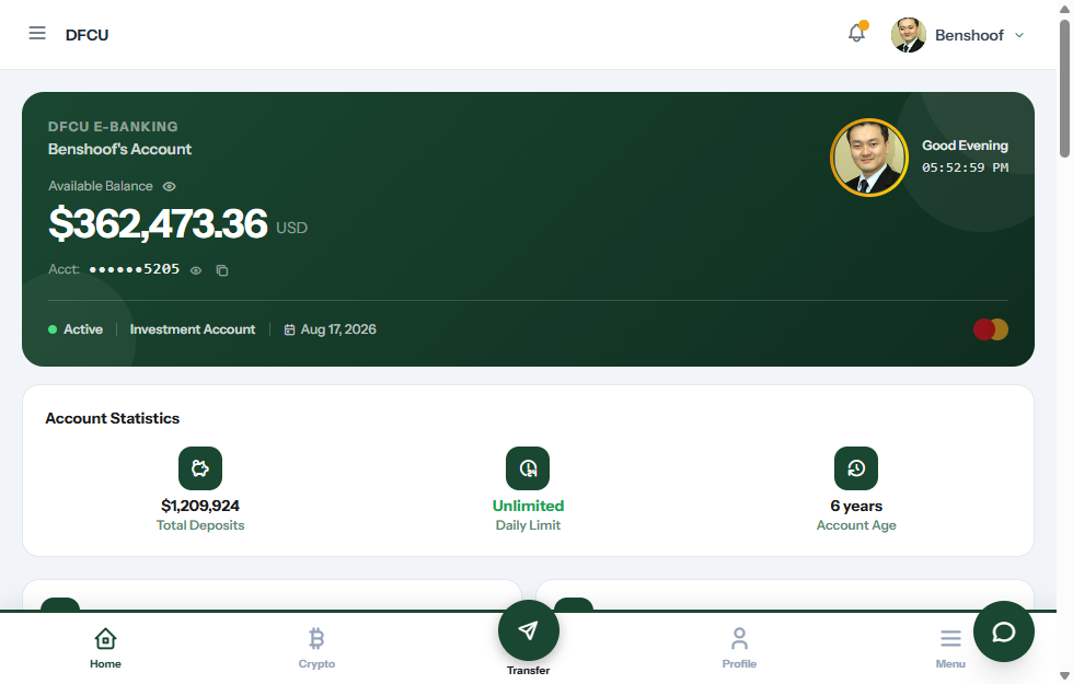 Novarion Banking Suite dashboard